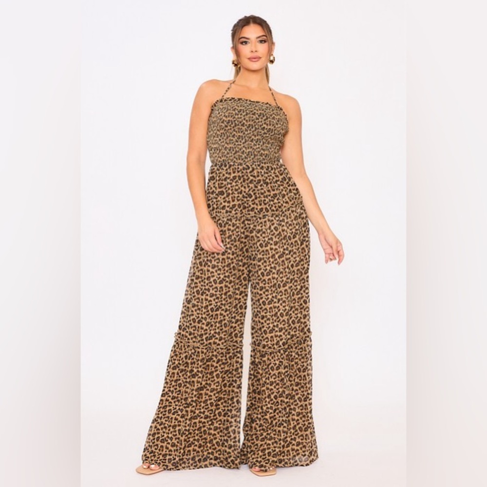 545. New Leopard Smoking String Back Ruffled Jumpsuit - Picture 5 of 5